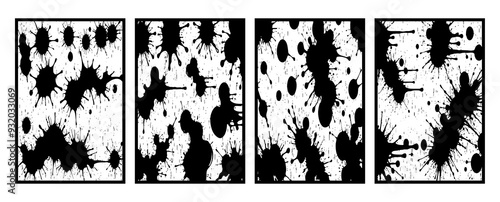 Set of 4 Abstract black and white pattern. For use in graphics. Minimalist illustration for printing on wall decorations