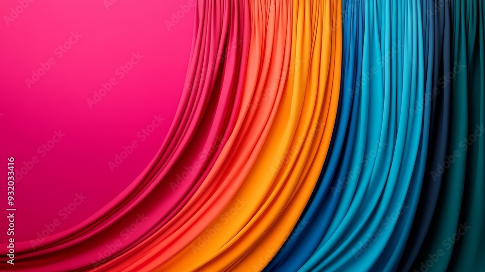 Naklejka premium Vibrant fabric folds in pink, orange, and blue create a dynamic background with rich textures and colors for creative designs.