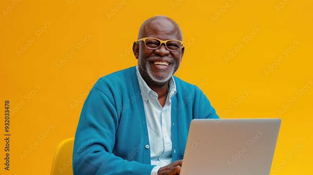 The smiling senior man with laptop The smiling senior man with laptop