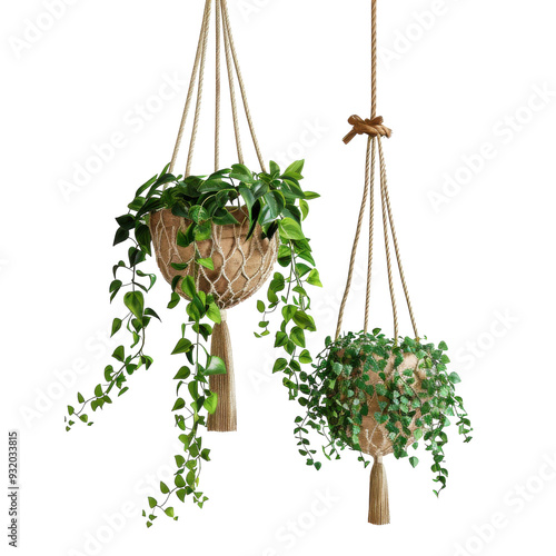 Macrame Plant Hangers Isolated On Transparent Background