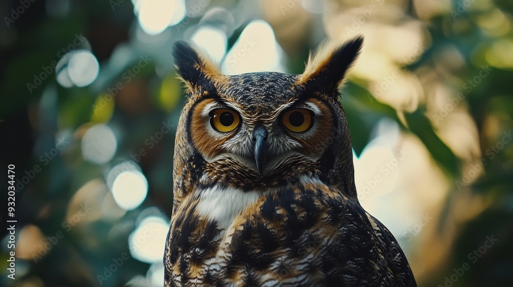 A majestic owl with piercing yellow eyes and a focused gaze. A majestic owl with piercing yellow eyes and a focused gaze.