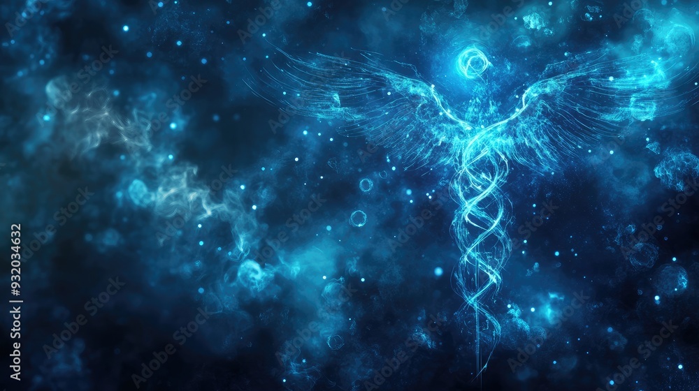 Artistic blue medical symbol with abstract designs, symbolizing innovation in healthcare Artistic blue medical symbol with abstract designs, symbolizing innovation in healthcare