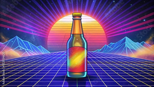 Retro Beer Bottle on a Futuristic Landscape