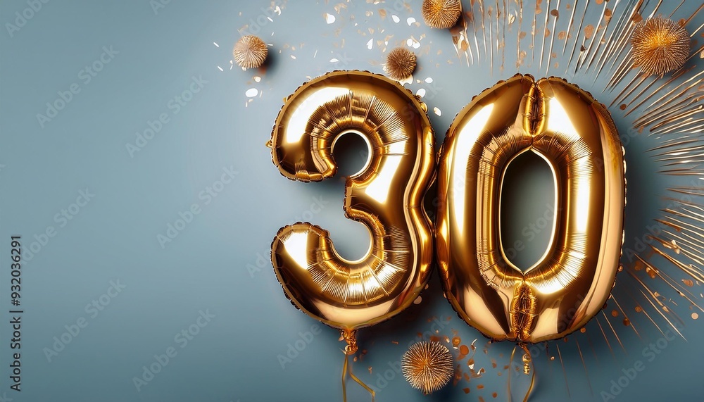 Banner with number 30 golden balloons with copy space Banner with number 30 golden balloons with copy space