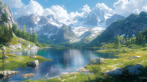 Majestic Mountain Lake with Snow-Capped Peaks - Perfect for Your Travel or Nature Project