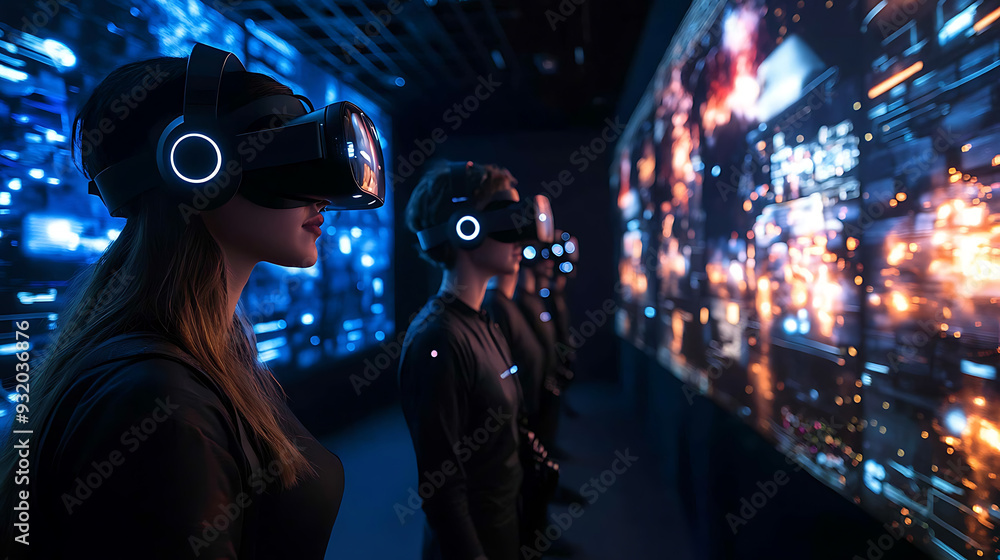 Group of People Experiencing Virtual Reality Technology Indoors