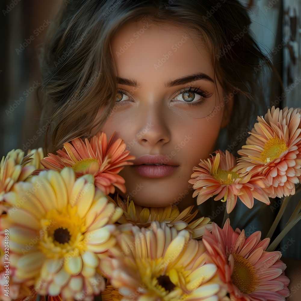 a woman holding bunches of flowers in front of her face, luxury style, beautiful flower, white background. a woman holding bunches of flowers in front of her face, luxury style, beautiful flower, white background.