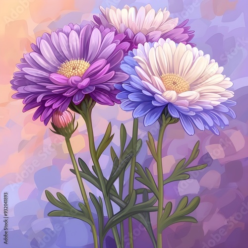 
Asexual Aster: Asters adorned with the colors of the asexual pride flag, acknowledging individuals who experience little or no sexual attraction, soft and smooth colour, pride festival photo