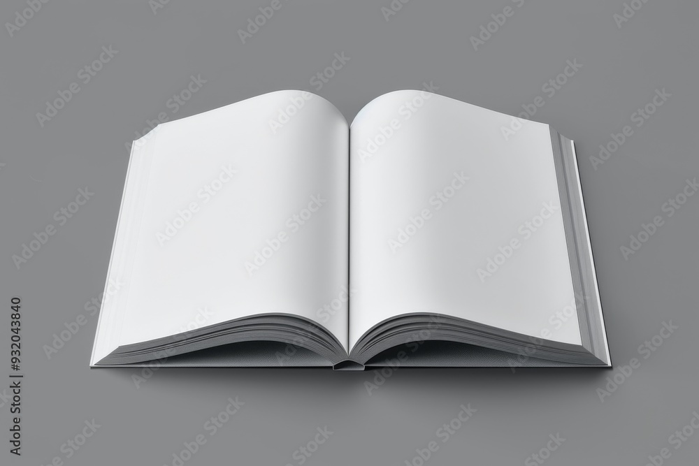 3D Rendering of a Blank Magazine Spread Open on a Gray Background for Design Mockup