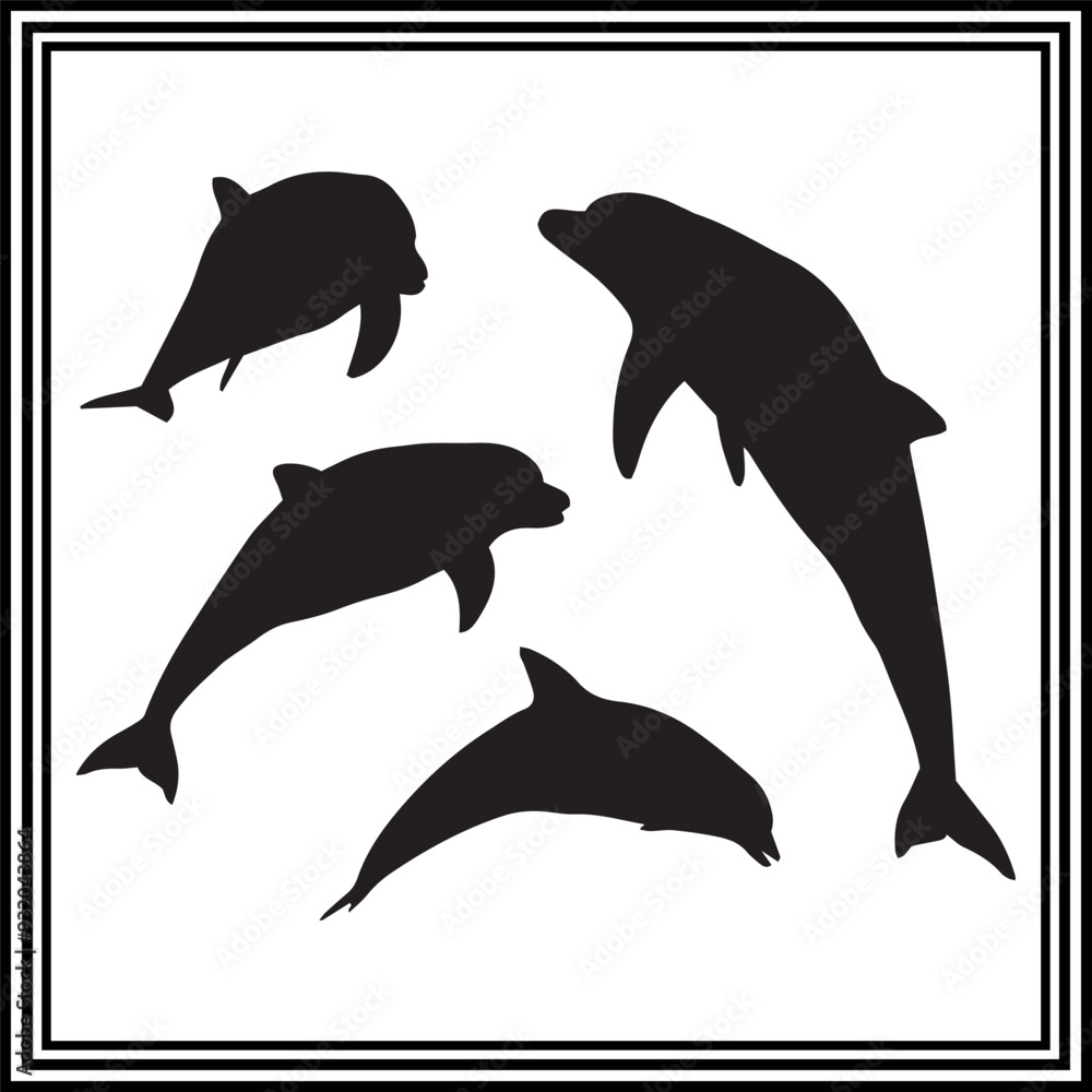 Fototapeta premium Dolphin silhouette vector set, animal illustration