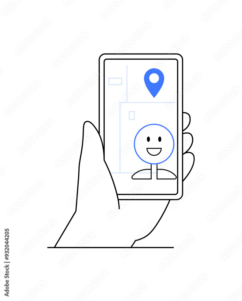 Illustration of a hand holding a smartphone displaying a smiling face ...