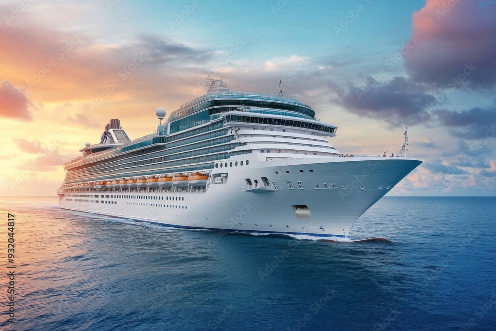 A Majestic Cruise Ship Gliding Smoothly Through Serene Waters Beneath A Beautiful Sky A Majestic Cruise Ship Gliding Smoothly Through Serene Waters Beneath A Beautiful Sky