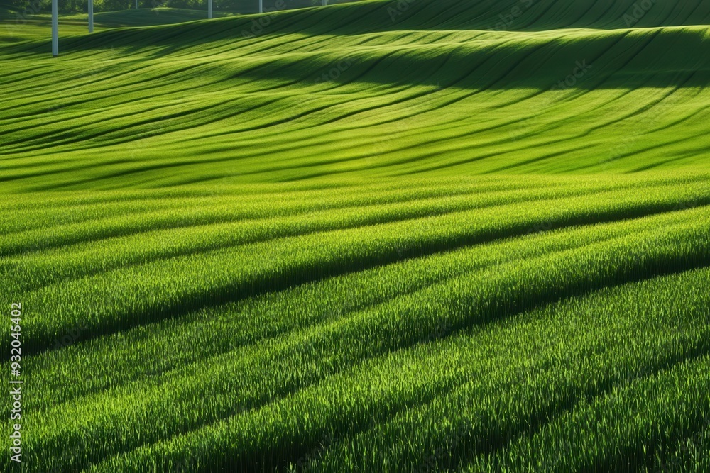 Vibrant green fields with gentle waves create a serene landscape Vibrant green fields with gentle waves create a serene landscape