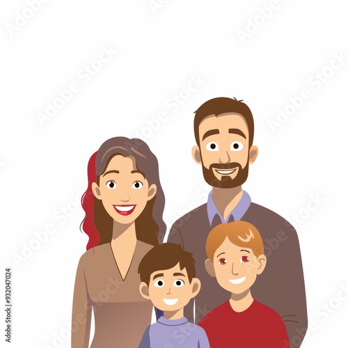 Happy Family Portrait - Parents and Two Children Smiling Together