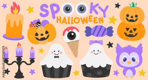 Kids Hand drawn Cute spooky Halloween elements