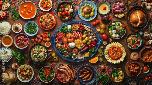 Culinary Diversity: Global Harmony on a Shared Table - Vibrant Canvas of World Food Dishes Uniting Cultures