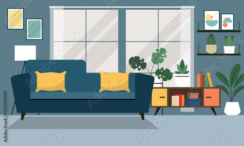 Modern and Minimalist Home Living Room Interior Design Concept Illustration