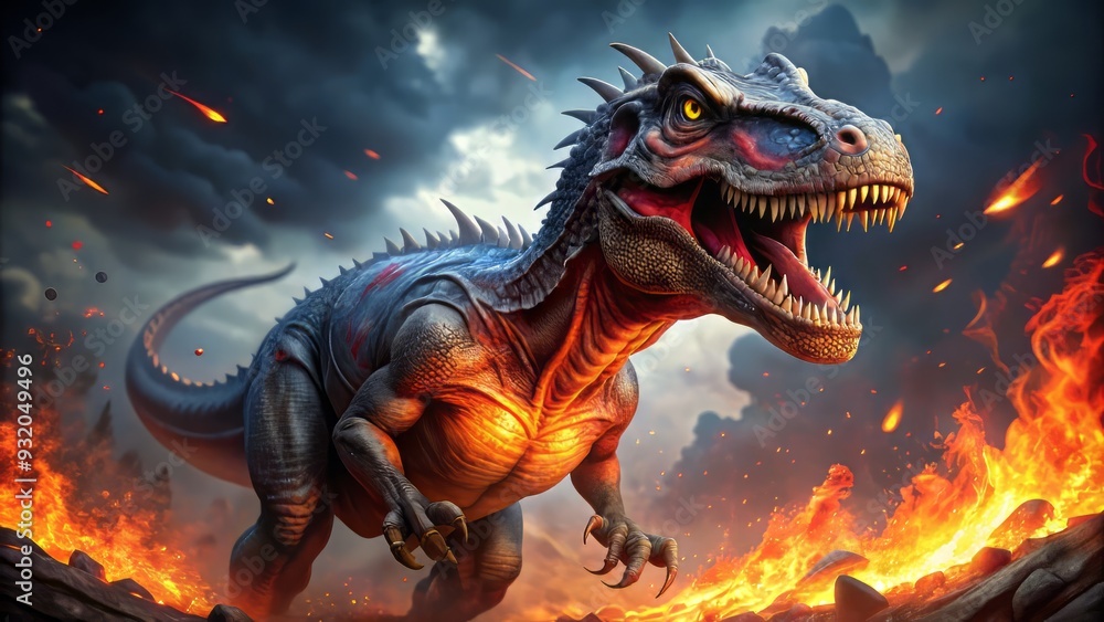 A fiery predator's gaze pierces the air, red eyes blazing with intensity, razor-sharp claws extended, as flames and smoke swirl around its powerful, dynamic form. A fiery predator's gaze pierces the air, red eyes blazing with intensity, razor-sharp claws extended, as flames and smoke swirl around its powerful, dynamic form.