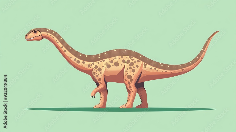 Majestic Barosaurus in Vector Art Style on Light Green Background with Brown and Pink Colors from Front Angle Majestic Barosaurus in Vector Art Style on Light Green Background with Brown and Pink Colors from Front Angle