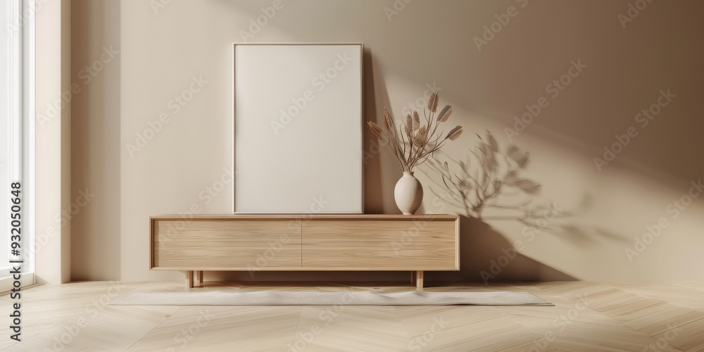 Modern Interior Design Mockup Featuring a Blank Canvas and Minimalist Decor Modern Interior Design Mockup Featuring a Blank Canvas and Minimalist Decor