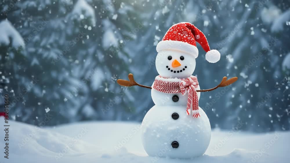 Bright Snowman Sporting a Santa Hat and Scarf Bright Snowman Sporting a Santa Hat and Scarf