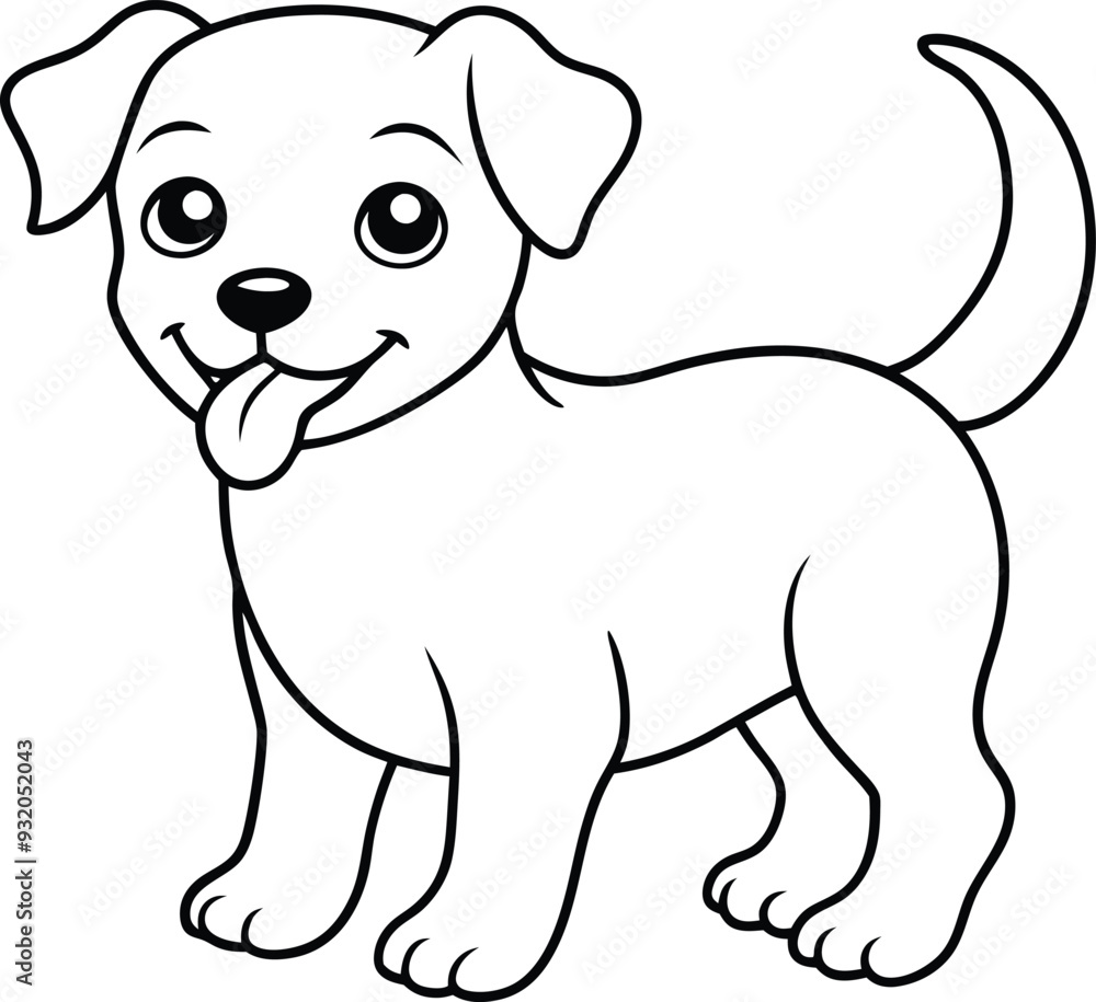 Obraz premium Cute dog illustration for kids to color Black-and-white, perfect for young artists. 