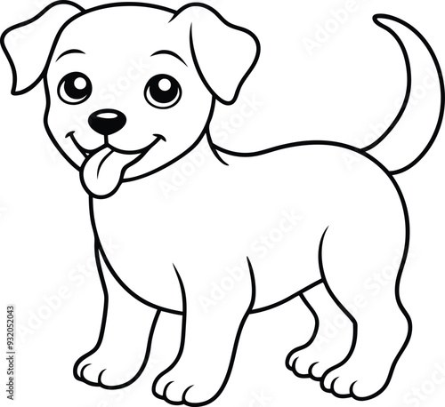 Cute dog illustration for kids to color  Black-and-white, perfect for young artists.
 photo