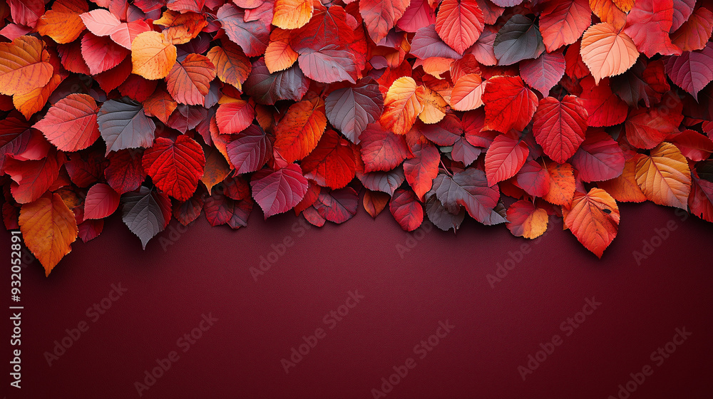 Deep red and orange leaves scattered along the edges of a rich burgundy background, creating a vibrant autumn frame. Deep red and orange leaves scattered along the edges of a rich burgundy background, creating a vibrant autumn frame.