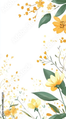Wallpaper Mural Floral design featuring yellow flowers and leaves on a white background. Torontodigital.ca