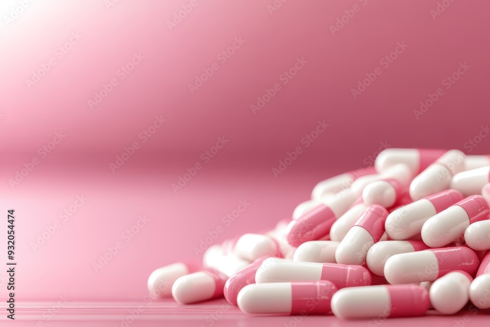 Close up of white capsules on a soft pink background symbolizing the gentle and modern approach of healthcare and medicine Close up of white capsules on a soft pink background symbolizing the gentle and modern approach of healthcare and medicine
