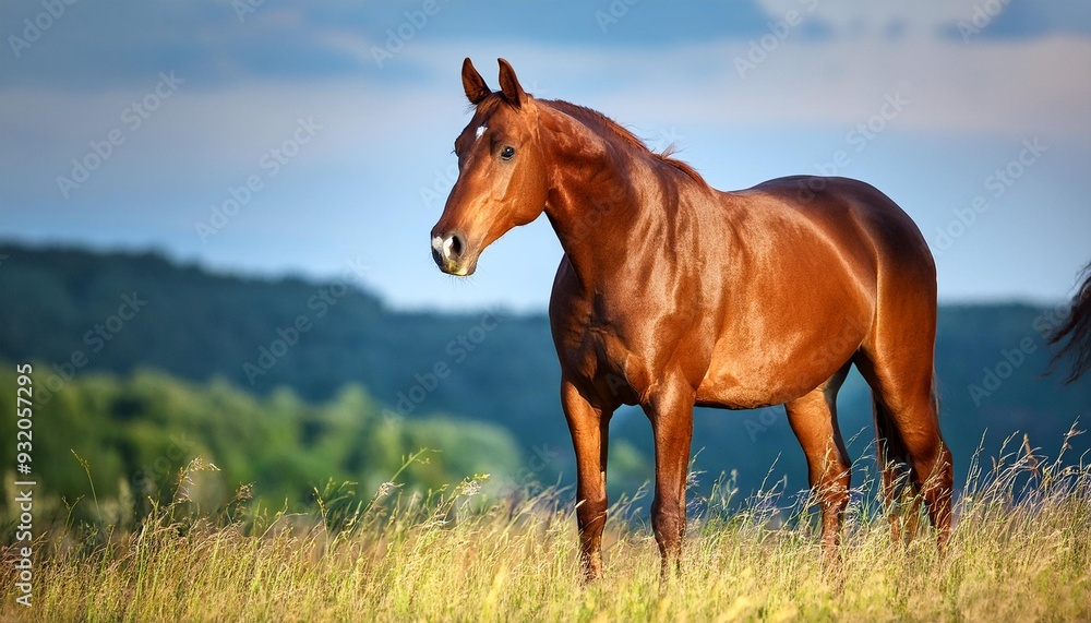 Fototapeta premium Graceful Horse Galloping Through Sunlit Forest Path