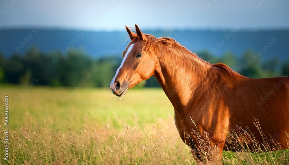 Fototapeta premium Graceful Horse Galloping Through Sunlit Forest Path