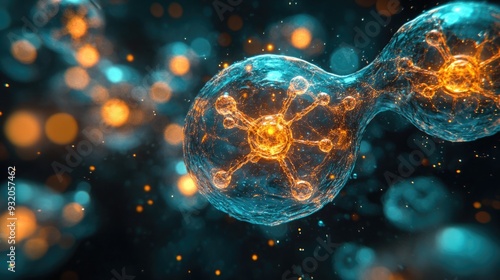 Nanotechnology and Microscopic Worlds with Nanobots and Cellular Structures in Atomic Teal, Radiant Yellow, and Deep Space Black