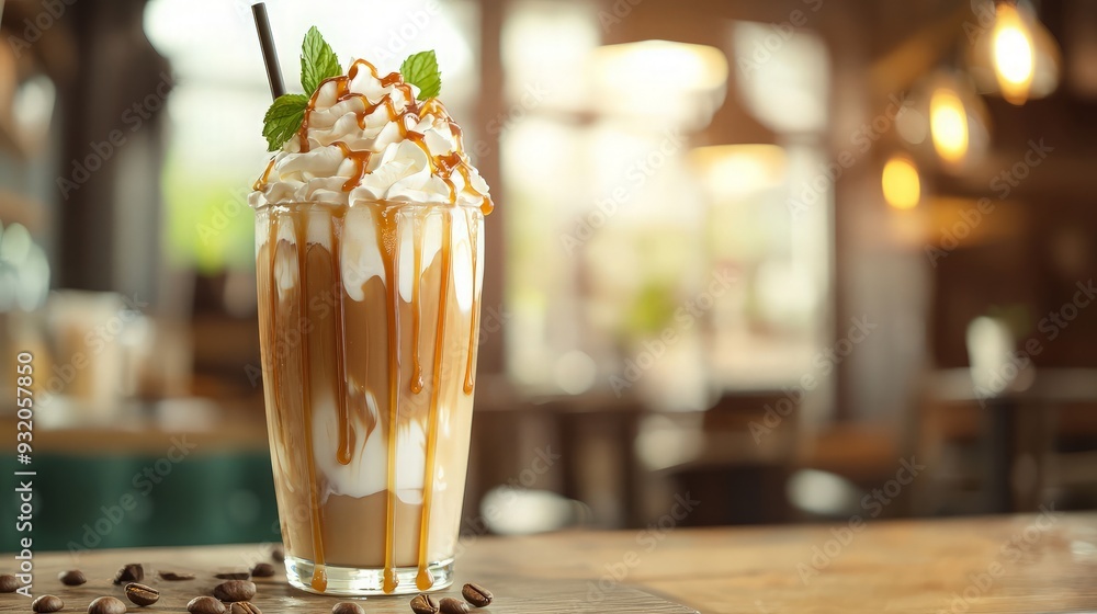Naklejka premium Caramel Iced Coffee with Whipped Cream