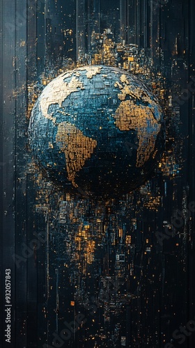 Glitching Digital World Globe with Fragmented Continents on Dark Background - Concept of Malfunction in Cyberspace