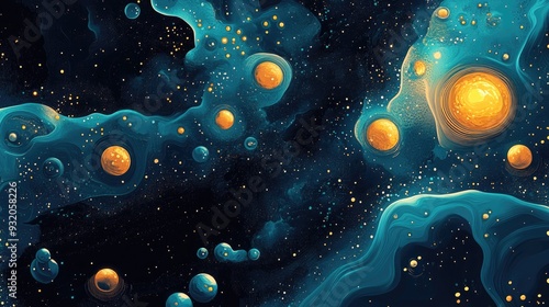 Nanotechnology and Microscopic Worlds with Nanobots and Cellular Structures in Atomic Teal, Radiant Yellow, and Deep Space Black