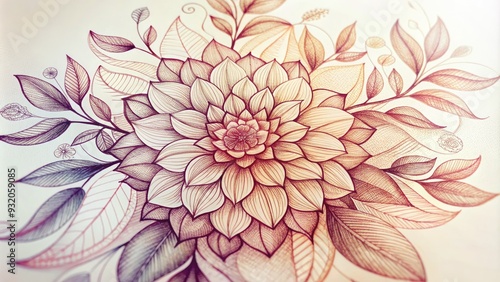 Delicate, hand-drawn sketch of a blooming flower with intricate petals and leaves, rendered in soft, dreamy lines and subtle shading, evoking a sense of whimsy.