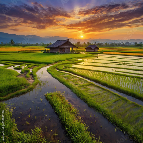 Vibrant oil on canvas capturing the warm hues of a sun ai photo