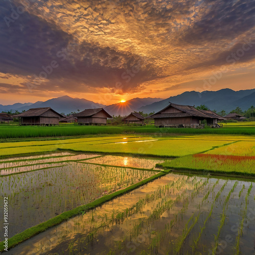 Vibrant oil on canvas capturing the warm hues of a sun ai photo