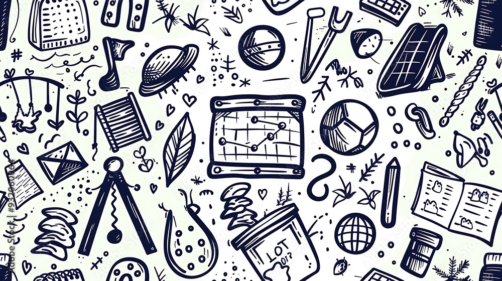 A seamless pattern of doodles with recess essentials such as swings, slides, jump ropes, and playground balls, alongside hopscotch patterns and seesaws, in a dynamic and bright color scheme, A seamless pattern of doodles with recess essentials such as swings, slides, jump ropes, and playground balls, alongside hopscotch patterns and seesaws, in a dynamic and bright color scheme,