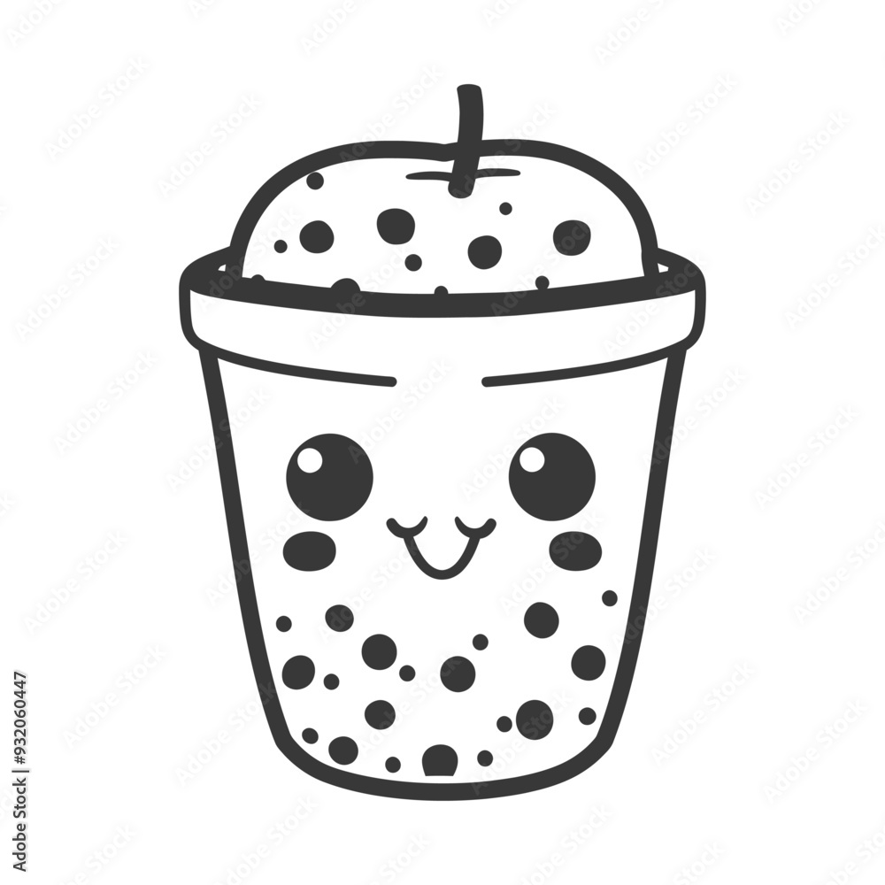 A Cute Cartoon Illustration of a Boba Tea Cup with a Smiling Face A Cute Cartoon Illustration of a Boba Tea Cup with a Smiling Face