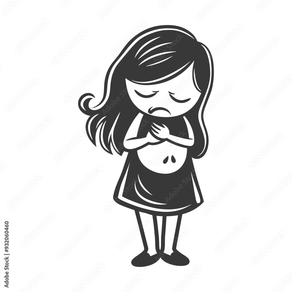 A Depressed Girl Holding Her Chest with a Sad Expression A Depressed Girl Holding Her Chest with a Sad Expression