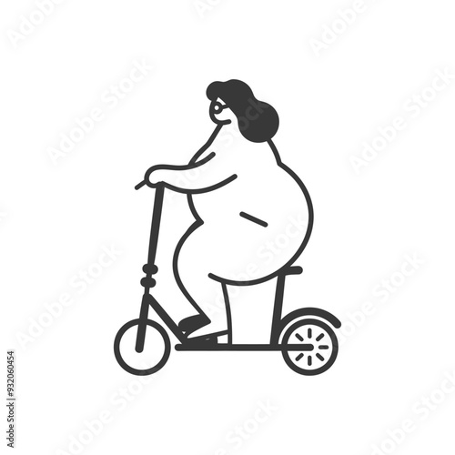 A curvy woman riding a scooter
