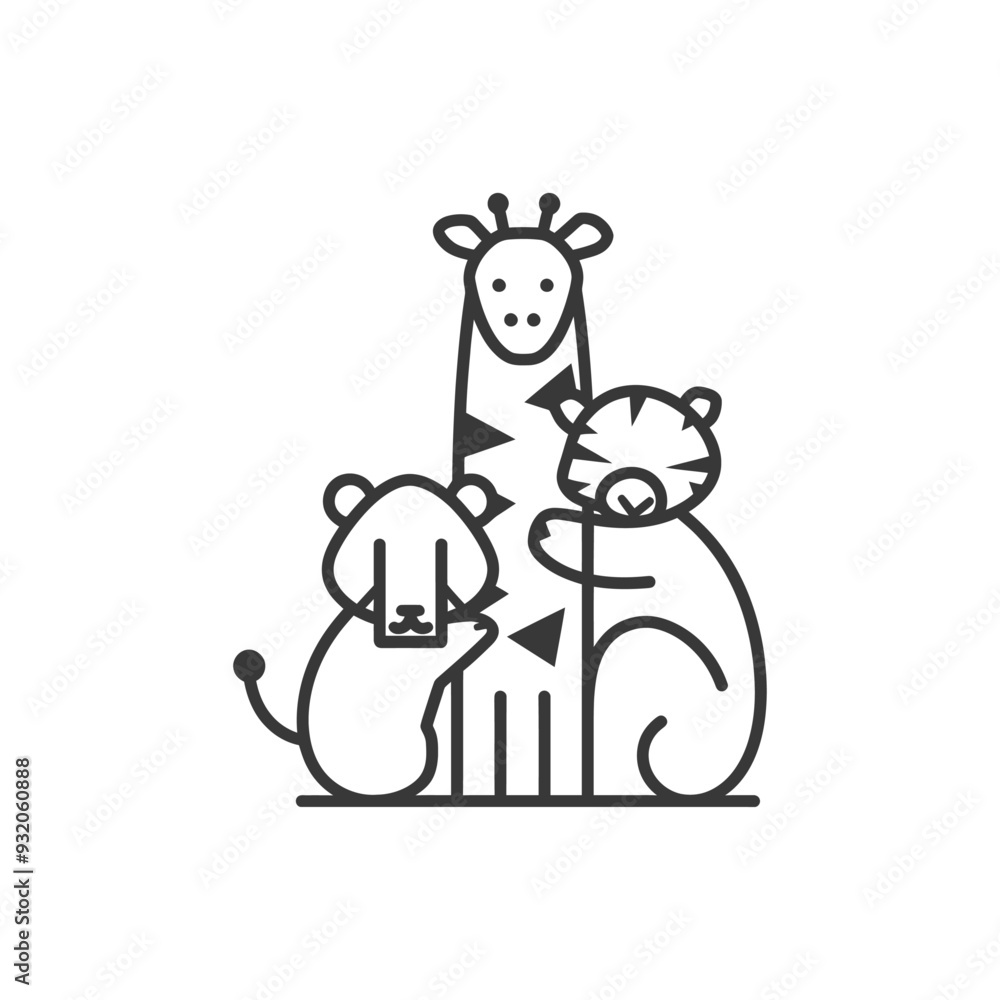 A giraffe standing between a lion and a tiger A giraffe standing between a lion and a tiger
