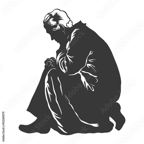 Silhouette of a Person Kneeling in Sorrow