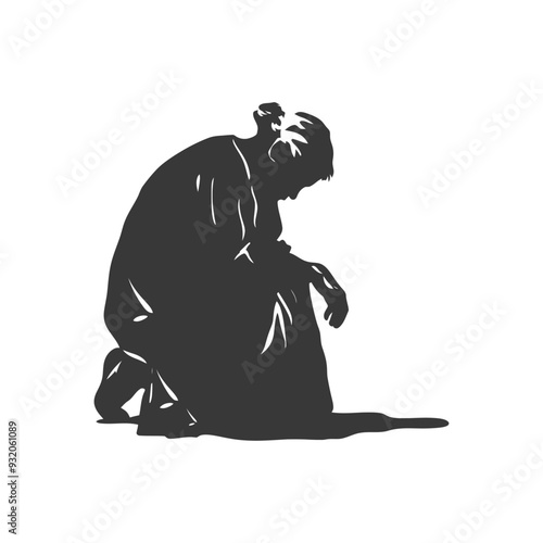 Silhouette of a person kneeling in sorrow