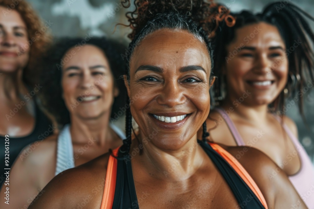 Fototapeta premium Portrait of a smiling group of body positive middle aged women