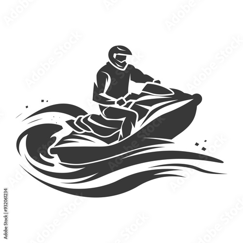Silhouette of a Person Riding a Jet Ski on Waves