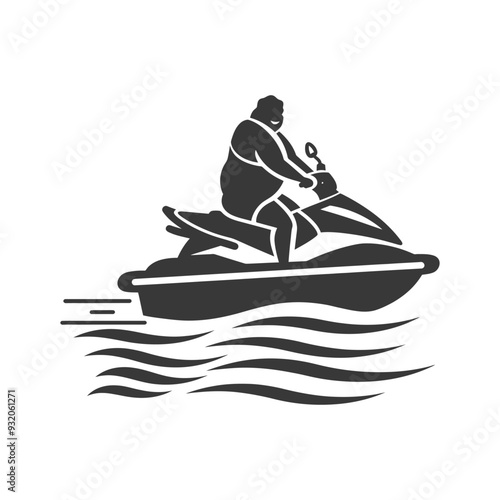 Silhouette of a person riding a jet ski on waves