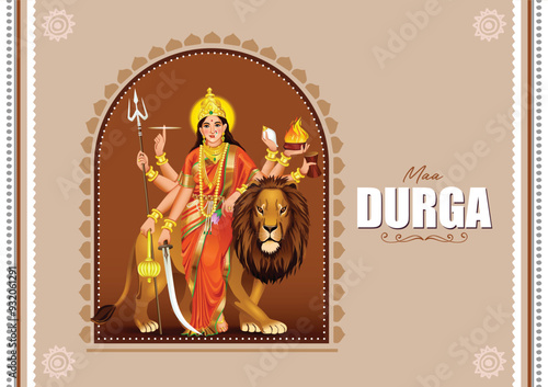 Indian God maa Druga in Happy Durga Puja Subh Navratri background. vector illustration design